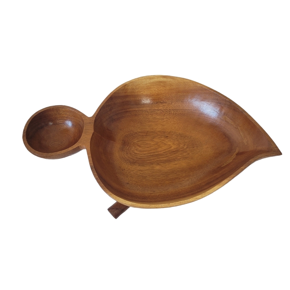 Vintage 1960's large wooden chip and dip bowl